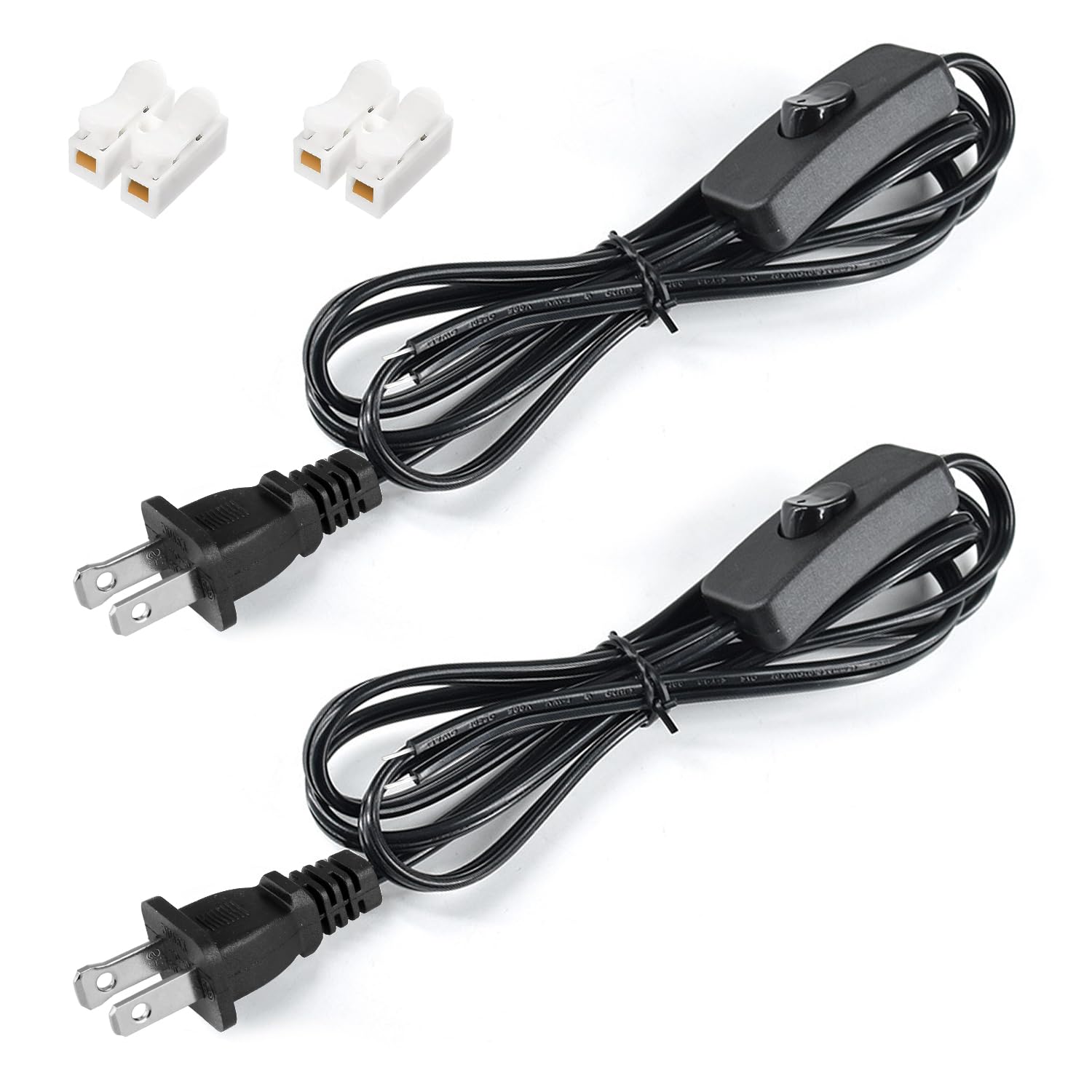 Asjeumt 2Pcs 8Ft Lamp Cord With Switch, Black Lamp Cord Set With Plug, Spt 2 Wire On Off Button Switches 2 Polarized Plug 18Awg